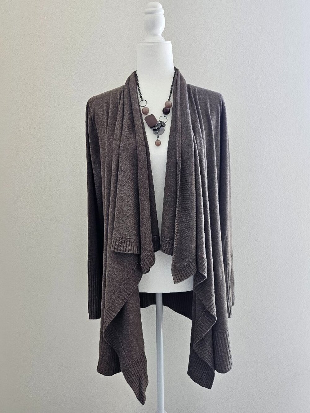 Brown Waterfall Draped Open Front Cardigan - ADRIENNE VITTADINI - XL